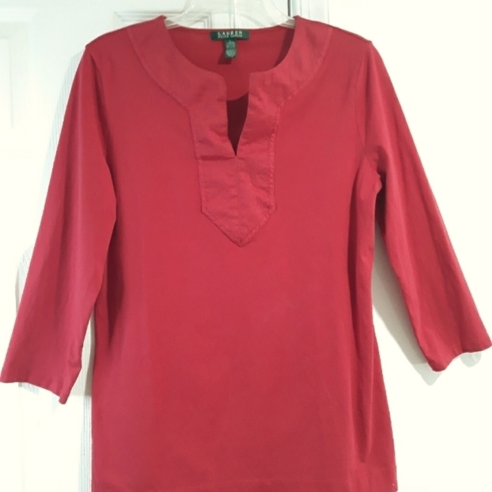 Lauren Ralph Lauren 100% Cotton Red 3/4 Sleeve Top Size Large